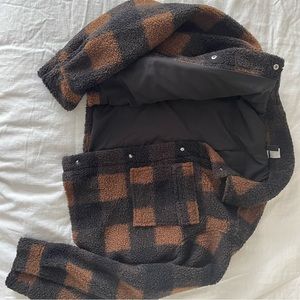 H&M Plaid Sherpa Cropped Jacket